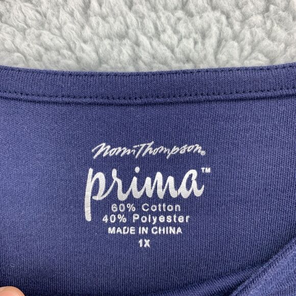 Women's Norm Thompson Prima Plus Size 1X Blouse Top Cotton Blue Short Sleeve - Picture 6 of 11